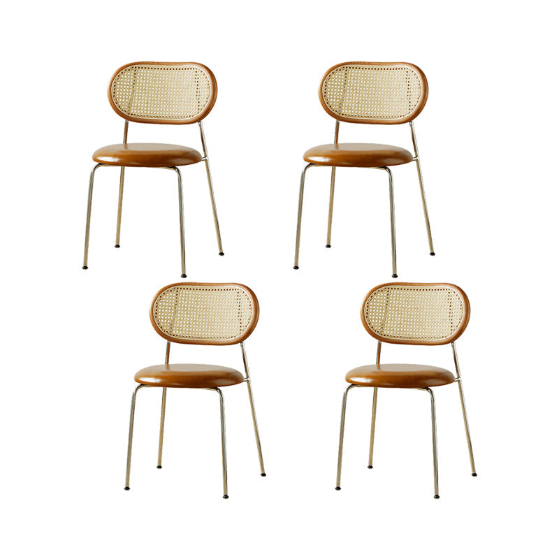 Industrial Dining Chair Leather Metal Base Dining Chair for Home Brown Genuine Leather 4 Piece Set Clearhalo 'Dining Chairs' 'Dining Tables & Seating' 'dining_chair' 'furn' 'furn_dining_chair' 'Furniture' 'Kitchen & Dining Furniture' 7014422
