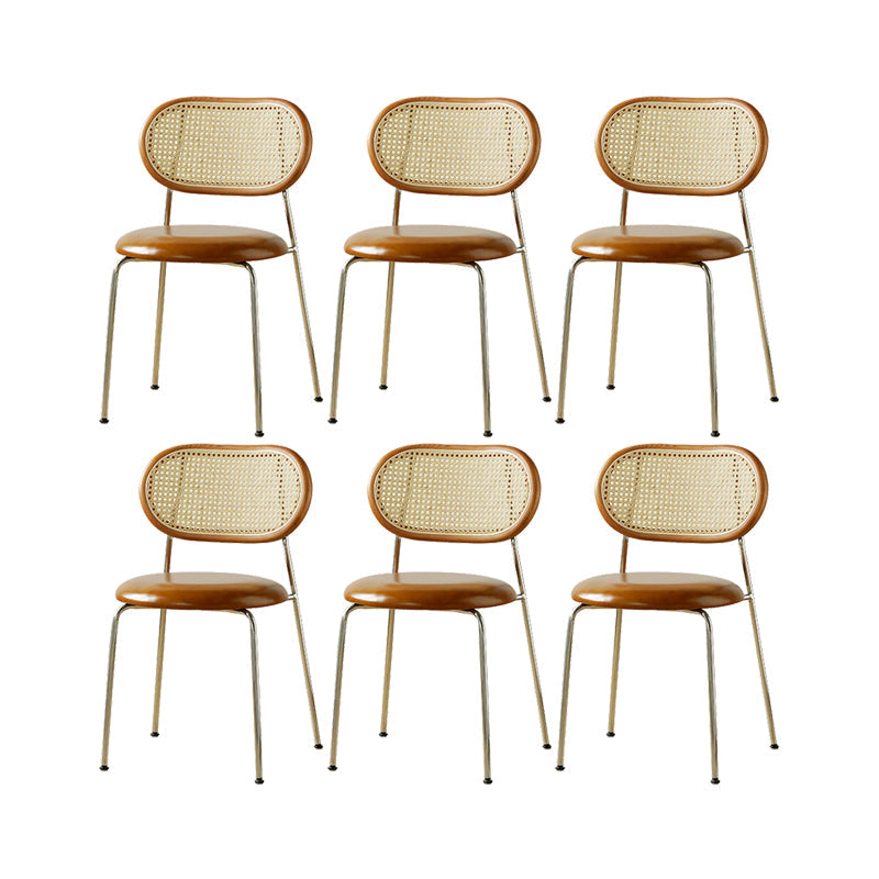 Industrial Dining Chair Leather Metal Base Dining Chair for Home Brown Genuine Leather 6 Piece Set Clearhalo 'Dining Chairs' 'Dining Tables & Seating' 'dining_chair' 'furn' 'furn_dining_chair' 'Furniture' 'Kitchen & Dining Furniture' 7014423