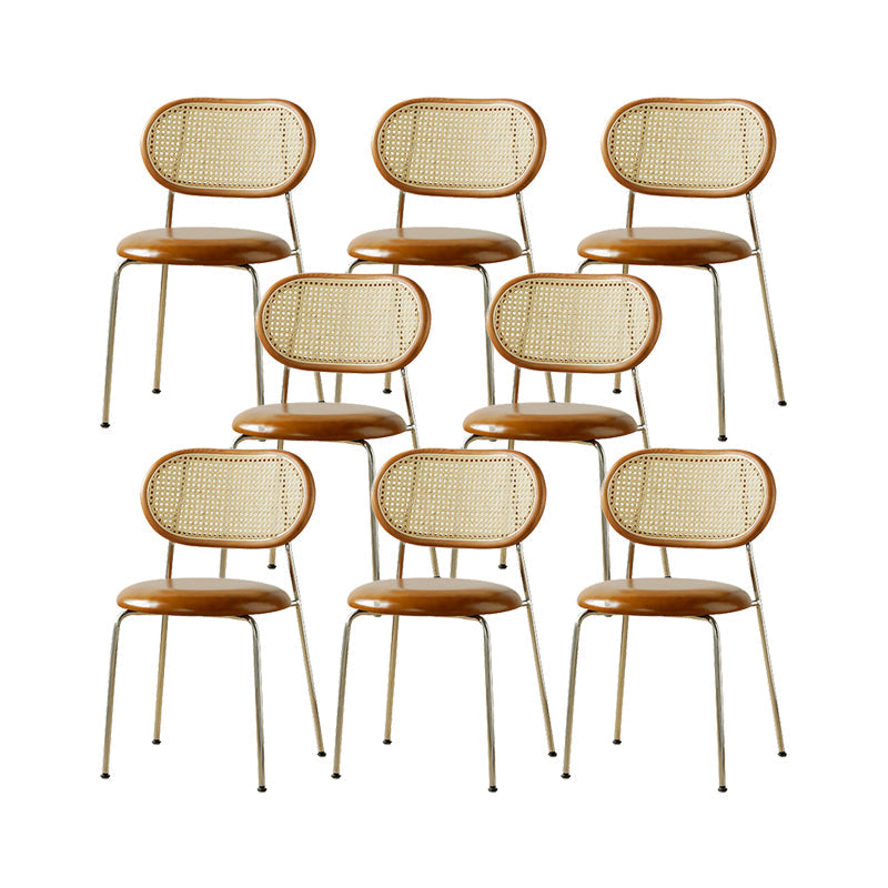 Industrial Dining Chair Leather Metal Base Dining Chair for Home Brown Genuine Leather 8 Piece Set Clearhalo 'Dining Chairs' 'Dining Tables & Seating' 'dining_chair' 'furn' 'furn_dining_chair' 'Furniture' 'Kitchen & Dining Furniture' 7014424
