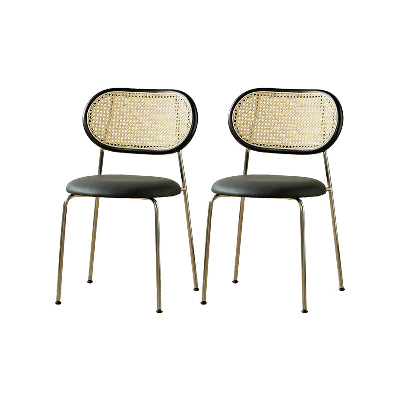 Industrial Dining Chair Leather Metal Base Dining Chair for Home Black Faux Leather 2 Piece Set Clearhalo 'Dining Chairs' 'Dining Tables & Seating' 'dining_chair' 'furn' 'furn_dining_chair' 'Furniture' 'Kitchen & Dining Furniture' 7014426
