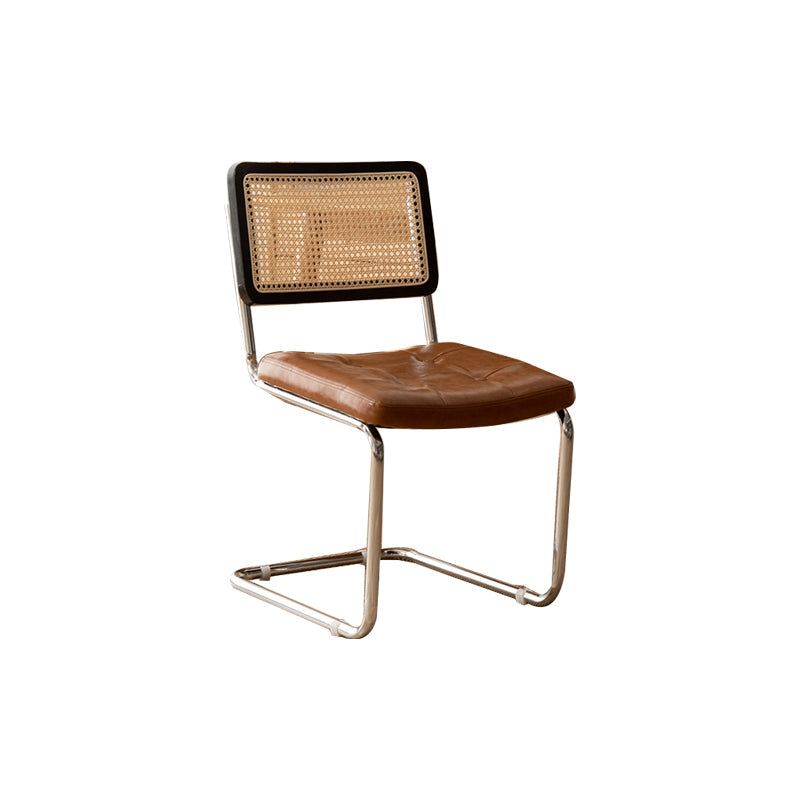 Leather Side Chair Industrial Metal Base Dining Chair for Home Use Black-Brown 1 Piece Clearhalo 'Dining Chairs' 'Dining Tables & Seating' 'dining_chair' 'furn' 'furn_dining_chair' 'Furniture' 'Kitchen & Dining Furniture' 7014433