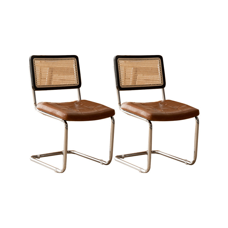 Leather Side Chair Industrial Metal Base Dining Chair for Home Use Black-Brown 2 Piece Set Clearhalo 'Dining Chairs' 'Dining Tables & Seating' 'dining_chair' 'furn' 'furn_dining_chair' 'Furniture' 'Kitchen & Dining Furniture' 7014434