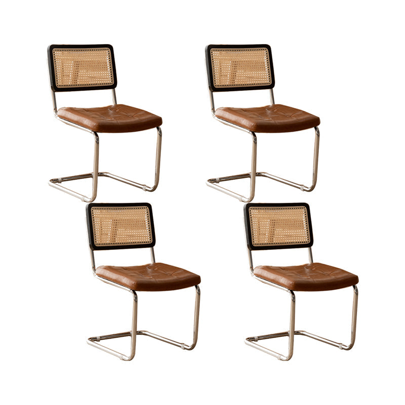 Leather Side Chair Industrial Metal Base Dining Chair for Home Use Black-Brown 4 Piece Set Clearhalo 'Dining Chairs' 'Dining Tables & Seating' 'dining_chair' 'furn' 'furn_dining_chair' 'Furniture' 'Kitchen & Dining Furniture' 7014437