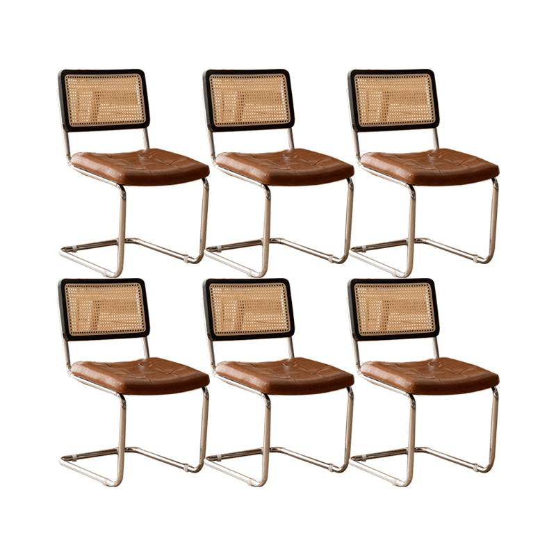 Leather Side Chair Industrial Metal Base Dining Chair for Home Use Black-Brown 6 Piece Set Clearhalo 'Dining Chairs' 'Dining Tables & Seating' 'dining_chair' 'furn' 'furn_dining_chair' 'Furniture' 'Kitchen & Dining Furniture' 7014439