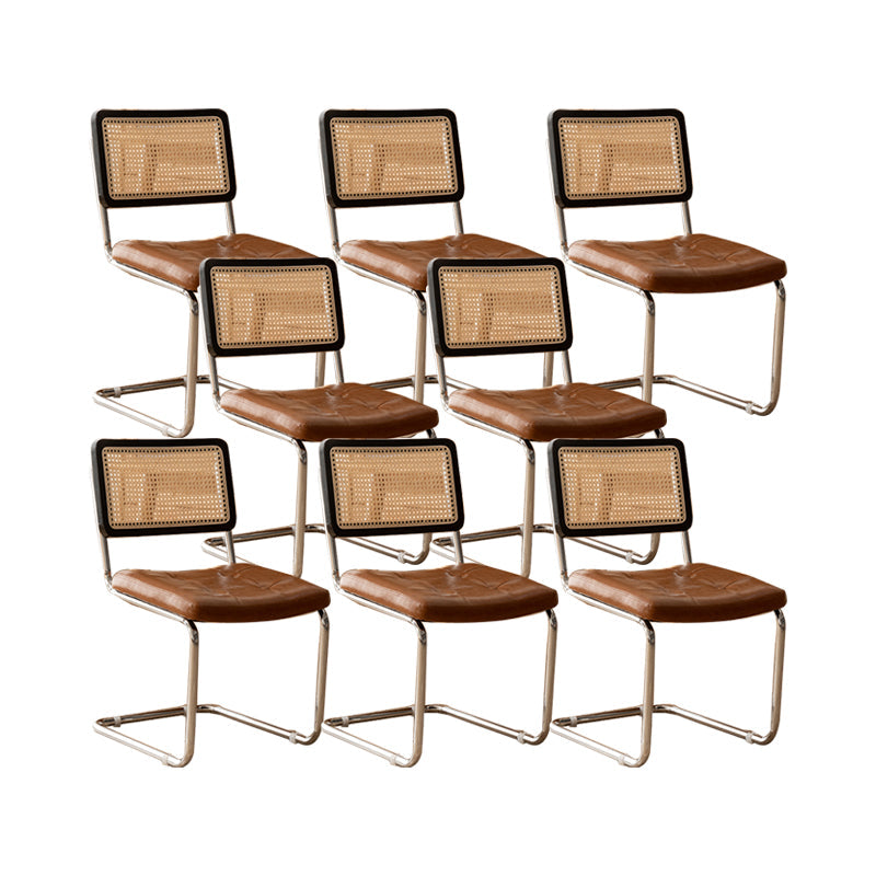 Leather Side Chair Industrial Metal Base Dining Chair for Home Use Black-Brown 8 Piece Set Clearhalo 'Dining Chairs' 'Dining Tables & Seating' 'dining_chair' 'furn' 'furn_dining_chair' 'Furniture' 'Kitchen & Dining Furniture' 7014440