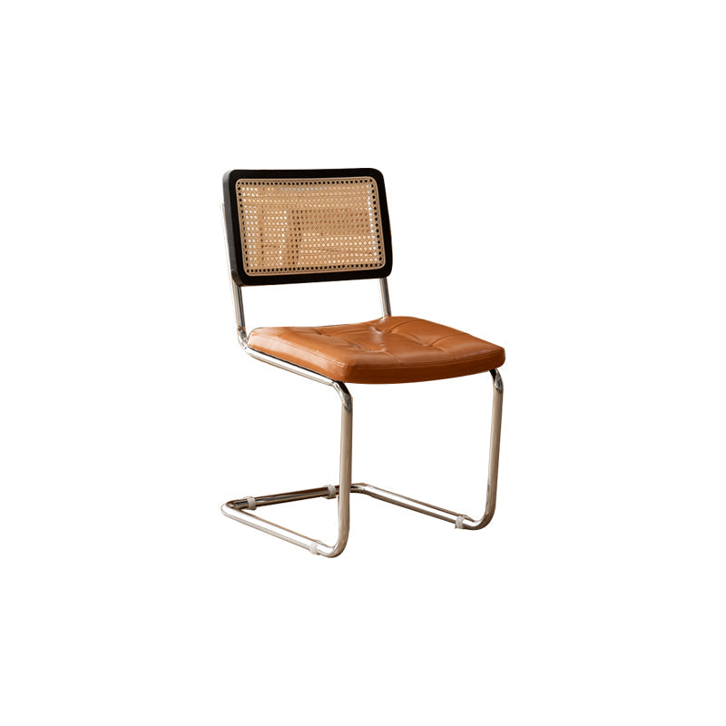 Leather Side Chair Industrial Metal Base Dining Chair for Home Use Black-Orange 1 Piece Clearhalo 'Dining Chairs' 'Dining Tables & Seating' 'dining_chair' 'furn' 'furn_dining_chair' 'Furniture' 'Kitchen & Dining Furniture' 7014443