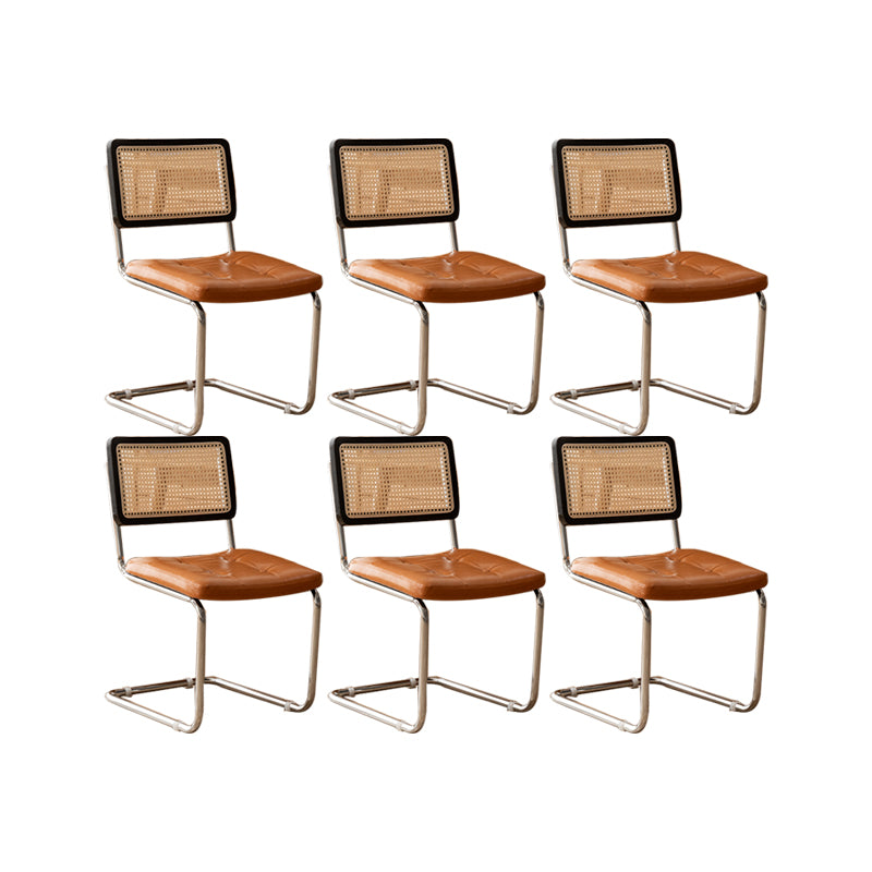 Leather Side Chair Industrial Metal Base Dining Chair for Home Use Black-Orange 6 Piece Set Clearhalo 'Dining Chairs' 'Dining Tables & Seating' 'dining_chair' 'furn' 'furn_dining_chair' 'Furniture' 'Kitchen & Dining Furniture' 7014448