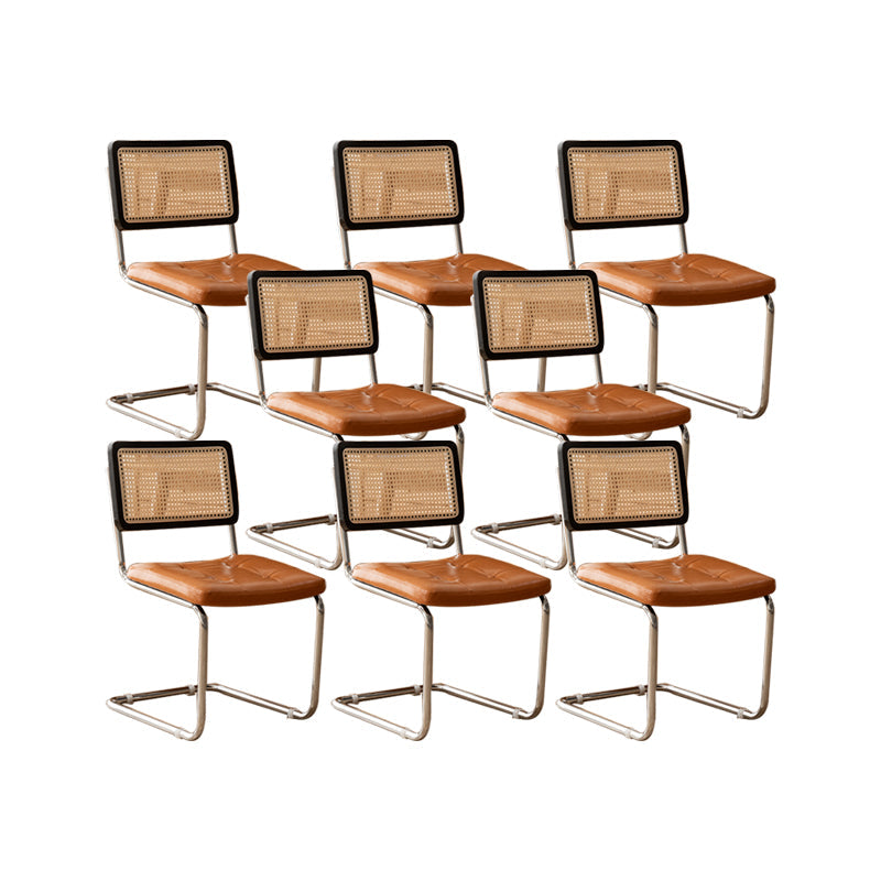 Leather Side Chair Industrial Metal Base Dining Chair for Home Use Black-Orange 8 Piece Set Clearhalo 'Dining Chairs' 'Dining Tables & Seating' 'dining_chair' 'furn' 'furn_dining_chair' 'Furniture' 'Kitchen & Dining Furniture' 7014450