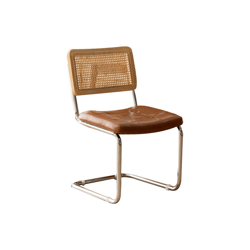 Leather Side Chair Industrial Metal Base Dining Chair for Home Use Natural Wood Brown 1 Piece Clearhalo 'Dining Chairs' 'Dining Tables & Seating' 'dining_chair' 'furn' 'furn_dining_chair' 'Furniture' 'Kitchen & Dining Furniture' 7014452