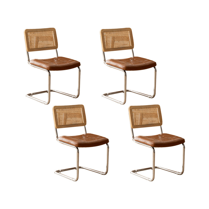 Leather Side Chair Industrial Metal Base Dining Chair for Home Use Natural Wood Brown 4 Piece Set Clearhalo 'Dining Chairs' 'Dining Tables & Seating' 'dining_chair' 'furn' 'furn_dining_chair' 'Furniture' 'Kitchen & Dining Furniture' 7014454
