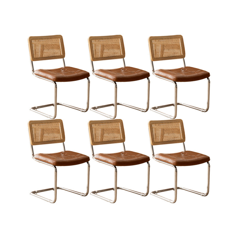 Leather Side Chair Industrial Metal Base Dining Chair for Home Use Natural Wood Brown 6 Piece Set Clearhalo 'Dining Chairs' 'Dining Tables & Seating' 'dining_chair' 'furn' 'furn_dining_chair' 'Furniture' 'Kitchen & Dining Furniture' 7014455