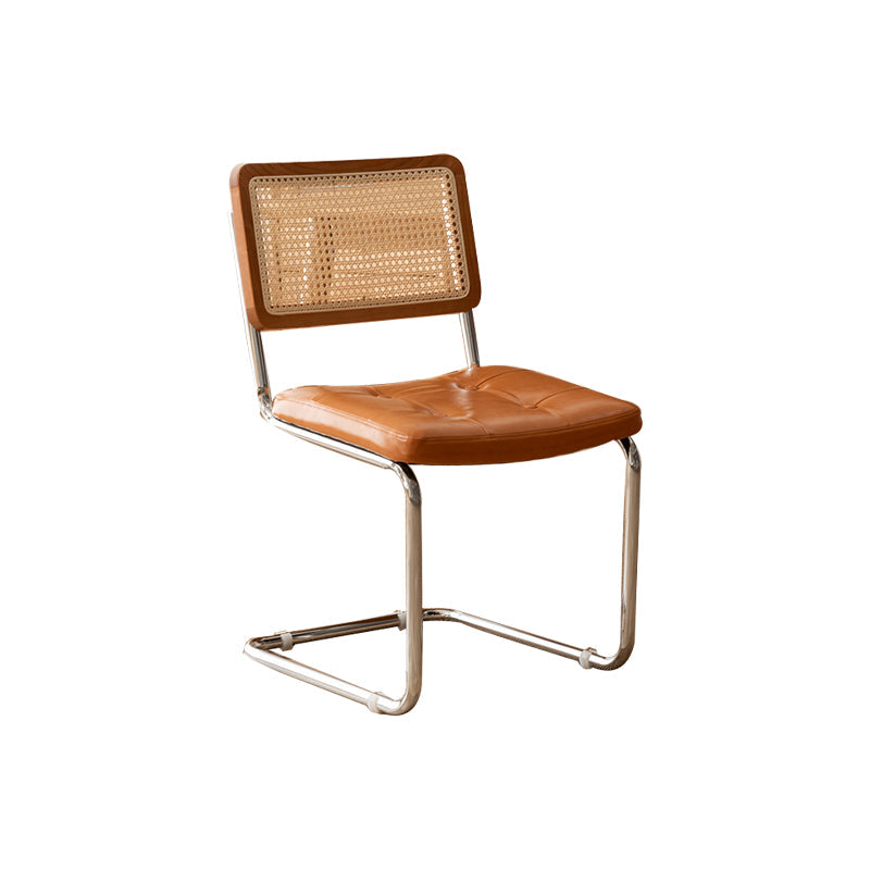 Leather Side Chair Industrial Metal Base Dining Chair for Home Use Walnut Yellow 1 Piece Clearhalo 'Dining Chairs' 'Dining Tables & Seating' 'dining_chair' 'furn' 'furn_dining_chair' 'Furniture' 'Kitchen & Dining Furniture' 7014457