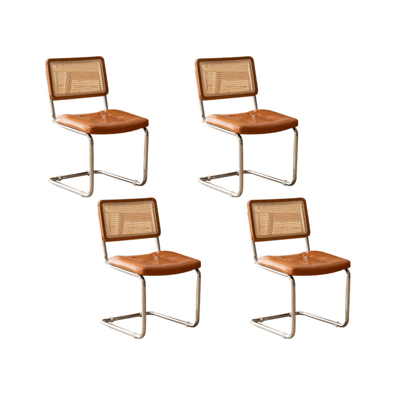 Leather Side Chair Industrial Metal Base Dining Chair for Home Use Walnut Yellow 4 Piece Set Clearhalo 'Dining Chairs' 'Dining Tables & Seating' 'dining_chair' 'furn' 'furn_dining_chair' 'Furniture' 'Kitchen & Dining Furniture' 7014459