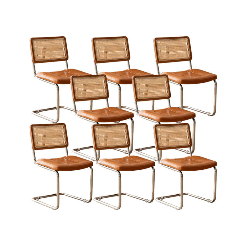 Leather Side Chair Industrial Metal Base Dining Chair for Home Use Walnut Yellow 8 Piece Set Clearhalo 'Dining Chairs' 'Dining Tables & Seating' 'dining_chair' 'furn' 'furn_dining_chair' 'Furniture' 'Kitchen & Dining Furniture' 7014461