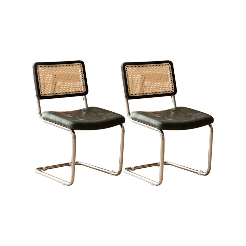 Leather Side Chair Industrial Metal Base Dining Chair for Home Use Black Green 2 Piece Set Clearhalo 'Dining Chairs' 'Dining Tables & Seating' 'dining_chair' 'furn' 'furn_dining_chair' 'Furniture' 'Kitchen & Dining Furniture' 7014468