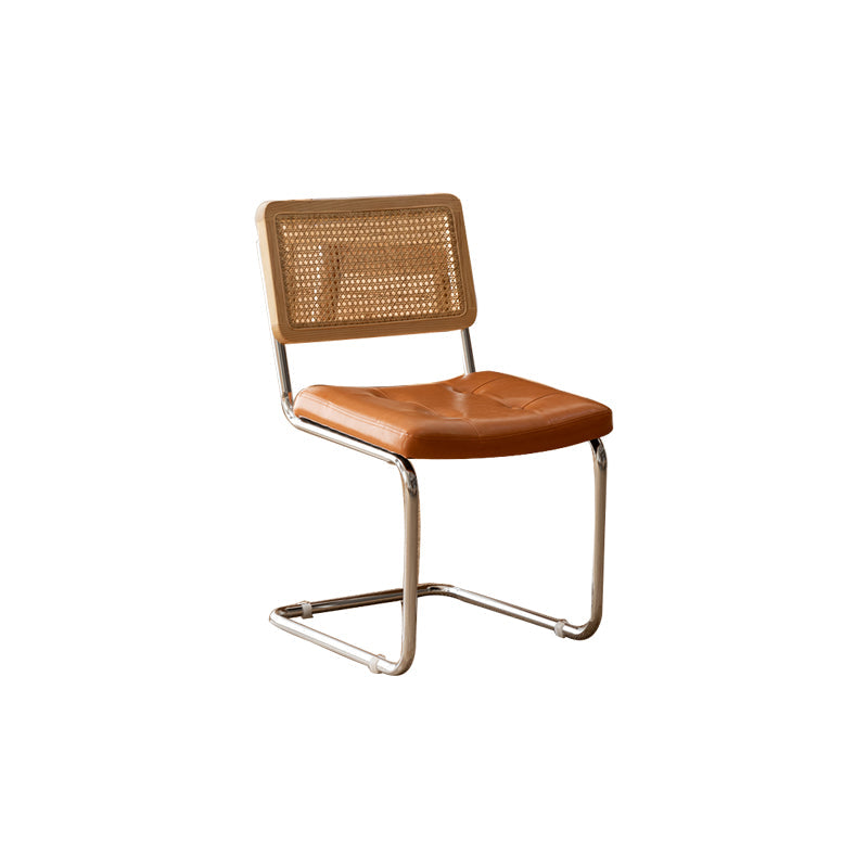 Leather Side Chair Industrial Metal Base Dining Chair for Home Use Natural Wood Orange 1 Piece Clearhalo 'Dining Chairs' 'Dining Tables & Seating' 'dining_chair' 'furn' 'furn_dining_chair' 'Furniture' 'Kitchen & Dining Furniture' 7014472