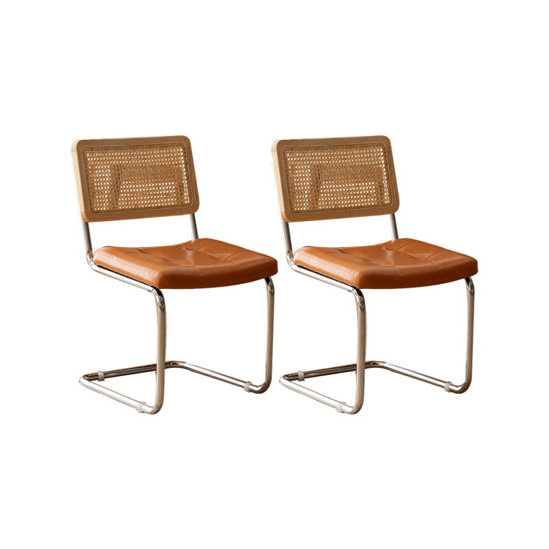 Leather Side Chair Industrial Metal Base Dining Chair for Home Use Natural Wood Orange 2 Piece Set Clearhalo 'Dining Chairs' 'Dining Tables & Seating' 'dining_chair' 'furn' 'furn_dining_chair' 'Furniture' 'Kitchen & Dining Furniture' 7014473