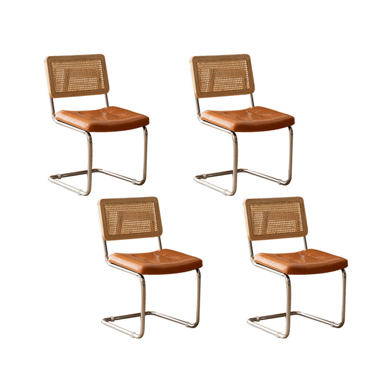 Leather Side Chair Industrial Metal Base Dining Chair for Home Use Natural Wood Orange 4 Piece Set Clearhalo 'Dining Chairs' 'Dining Tables & Seating' 'dining_chair' 'furn' 'furn_dining_chair' 'Furniture' 'Kitchen & Dining Furniture' 7014474