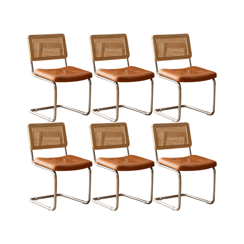 Leather Side Chair Industrial Metal Base Dining Chair for Home Use Natural Wood Orange 6 Piece Set Clearhalo 'Dining Chairs' 'Dining Tables & Seating' 'dining_chair' 'furn' 'furn_dining_chair' 'Furniture' 'Kitchen & Dining Furniture' 7014475