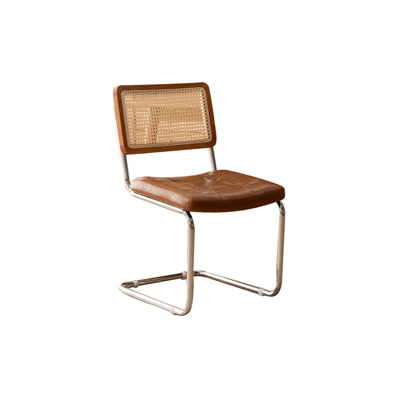 Leather Side Chair Industrial Metal Base Dining Chair for Home Use Walnut + Coffee 1 Piece Clearhalo 'Dining Chairs' 'Dining Tables & Seating' 'dining_chair' 'furn' 'furn_dining_chair' 'Furniture' 'Kitchen & Dining Furniture' 7014487