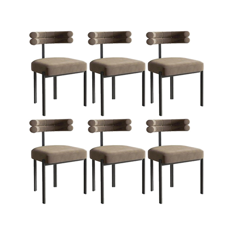 Nordic Style Colorful Side Chair Flannelette Side Dining Chair for Home Use Khaki 6 Piece Set Clearhalo 'Dining Chairs' 'Dining Tables & Seating' 'dining_chair' 'furn' 'furn_dining_chair' 'Furniture' 'Kitchen & Dining Furniture' 7014627