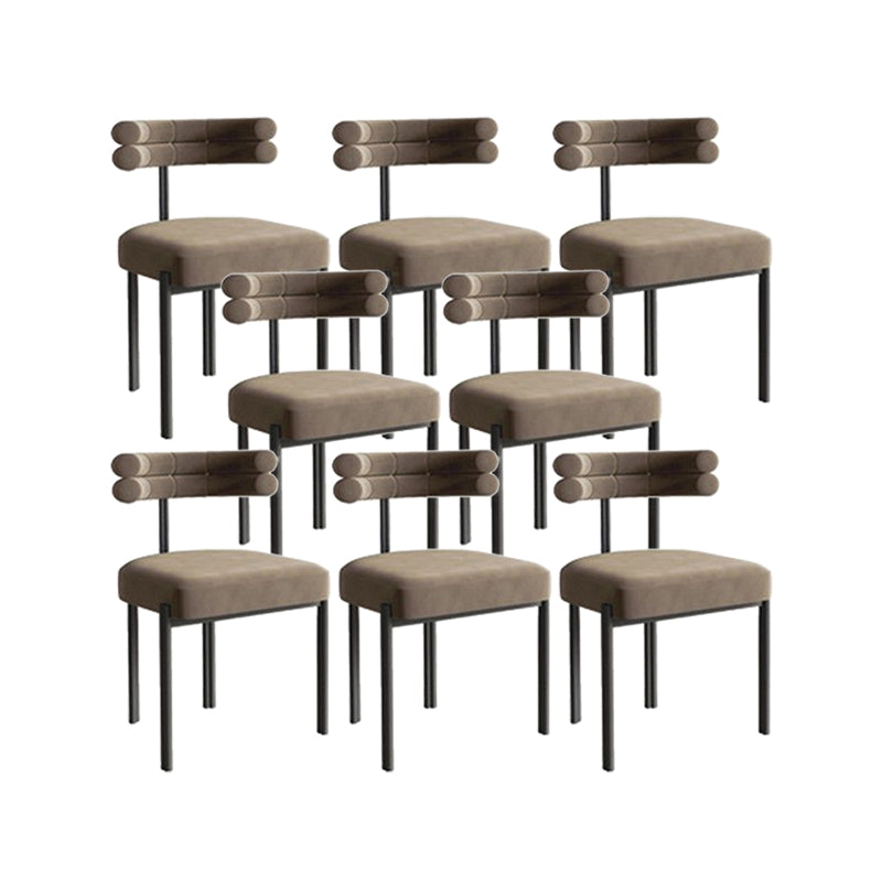 Nordic Style Colorful Side Chair Flannelette Side Dining Chair for Home Use Khaki 8 Piece Set Clearhalo 'Dining Chairs' 'Dining Tables & Seating' 'dining_chair' 'furn' 'furn_dining_chair' 'Furniture' 'Kitchen & Dining Furniture' 7014628