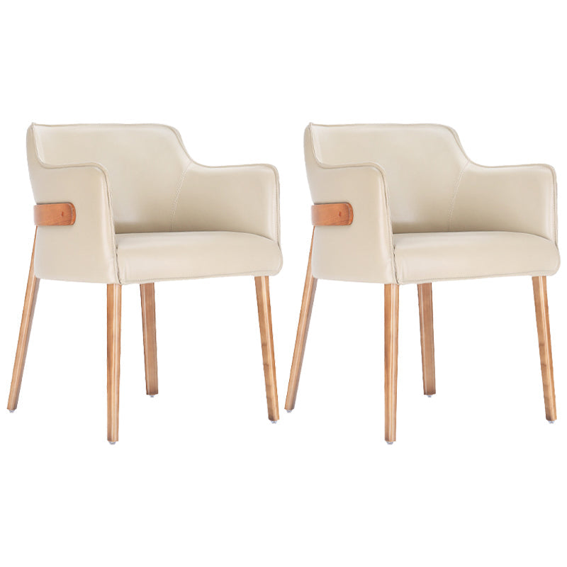 Modern Simple Arm Chair Wooden Base Dining Arm Chair for Living Room Off-White 2 Piece Set Clearhalo 'Dining Chairs' 'Dining Tables & Seating' 'dining_chair' 'furn' 'furn_dining_chair' 'Furniture' 'Kitchen & Dining Furniture' 7014732