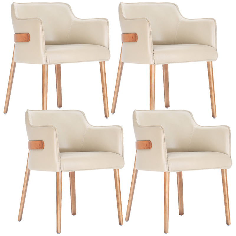 Modern Simple Arm Chair Wooden Base Dining Arm Chair for Living Room Off-White 4 Piece Set Clearhalo 'Dining Chairs' 'Dining Tables & Seating' 'dining_chair' 'furn' 'furn_dining_chair' 'Furniture' 'Kitchen & Dining Furniture' 7014733