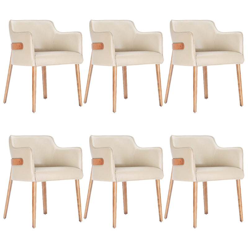 Modern Simple Arm Chair Wooden Base Dining Arm Chair for Living Room Off-White 6 Piece Set Clearhalo 'Dining Chairs' 'Dining Tables & Seating' 'dining_chair' 'furn' 'furn_dining_chair' 'Furniture' 'Kitchen & Dining Furniture' 7014736