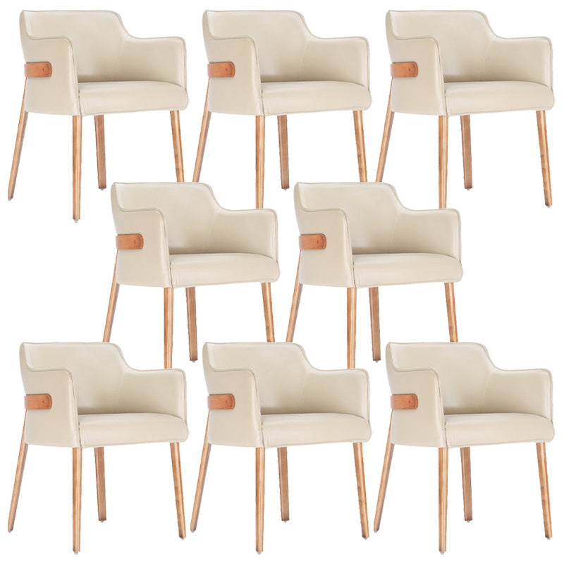 Modern Simple Arm Chair Wooden Base Dining Arm Chair for Living Room Off-White 8 Piece Set Clearhalo 'Dining Chairs' 'Dining Tables & Seating' 'dining_chair' 'furn' 'furn_dining_chair' 'Furniture' 'Kitchen & Dining Furniture' 7014737