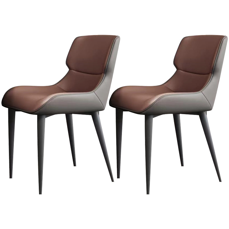 Modern Simple Side Chair Leather Side Dining Chair for Living Room Brown 2 Piece Set Clearhalo 'Dining Chairs' 'Dining Tables & Seating' 'dining_chair' 'furn' 'furn_dining_chair' 'Furniture' 'Kitchen & Dining Furniture' 7014849