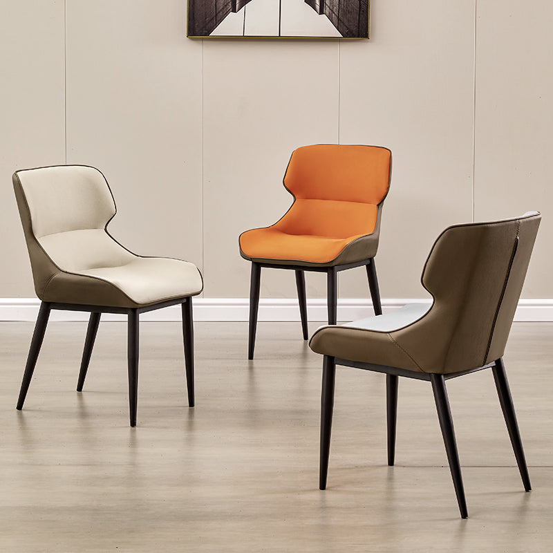 Modern Simple Side Chair Faux Leather Side Dining Chair with Metal Base for Home Use