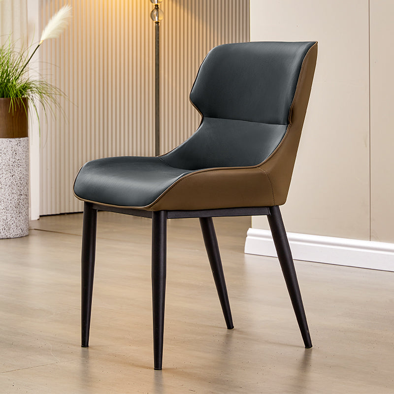 Modern Simple Side Chair Faux Leather Side Dining Chair with Metal Base for Home Use