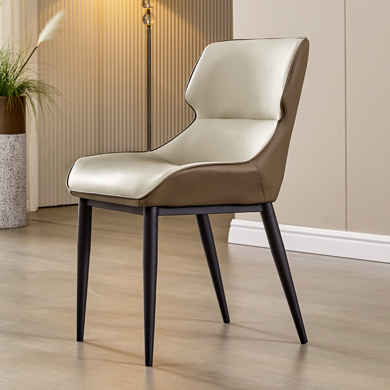 Modern Simple Side Chair Faux Leather Side Dining Chair with Metal Base for Home Use