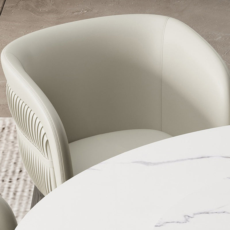 Modern Simple White Arm Chair Wooden Base Dining Arm Chair for Home Use