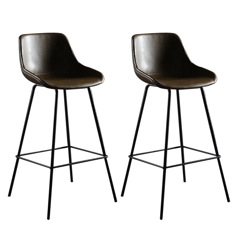Faux Leather Dining Stools Bucket Armless Bar Stools with Metal Legs Dark Brown 2 Piece Set Clearhalo 'Bar Furniture' 'Bar Stools' 'bar_stools' 'furn' 'furn_bar_stools' 'Furniture' 'Kitchen & Dining Furniture' 7015421