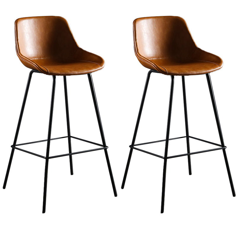 Faux Leather Dining Stools Bucket Armless Bar Stools with Metal Legs Brown 2 Piece Set Clearhalo 'Bar Furniture' 'Bar Stools' 'bar_stools' 'furn' 'furn_bar_stools' 'Furniture' 'Kitchen & Dining Furniture' 7015428