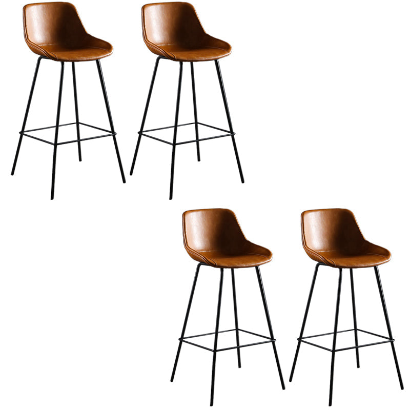 Faux Leather Dining Stools Bucket Armless Bar Stools with Metal Legs Brown 4 Piece Set Clearhalo 'Bar Furniture' 'Bar Stools' 'bar_stools' 'furn' 'furn_bar_stools' 'Furniture' 'Kitchen & Dining Furniture' 7015433