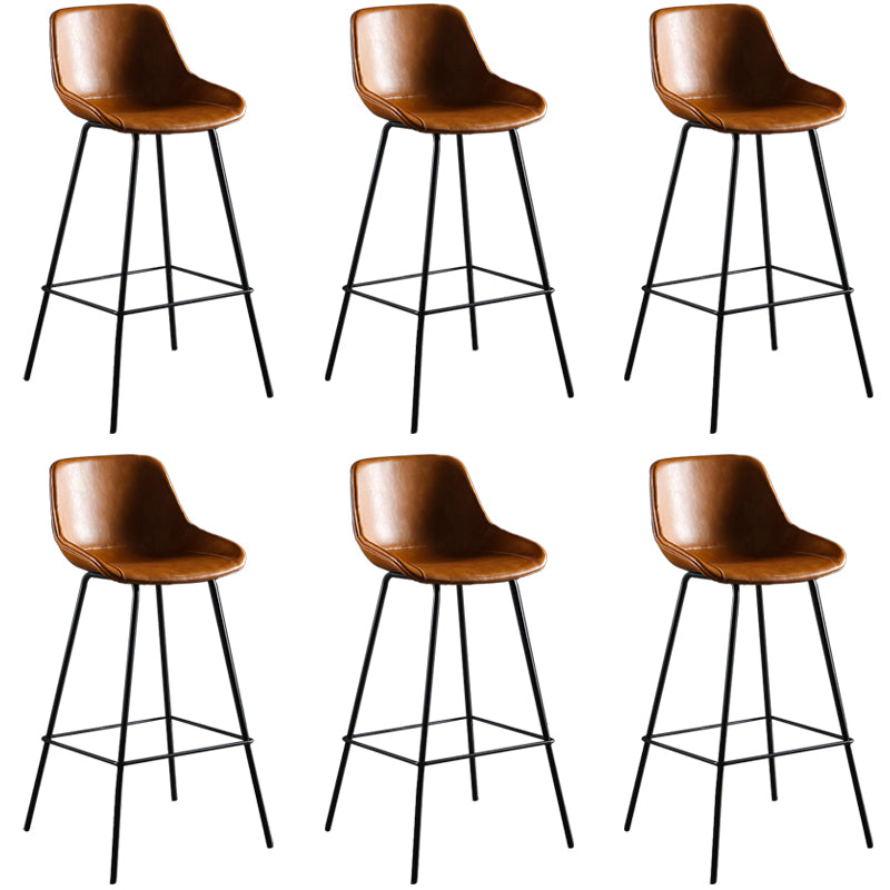 Faux Leather Dining Stools Bucket Armless Bar Stools with Metal Legs Brown 6 Piece Set Clearhalo 'Bar Furniture' 'Bar Stools' 'bar_stools' 'furn' 'furn_bar_stools' 'Furniture' 'Kitchen & Dining Furniture' 7015438