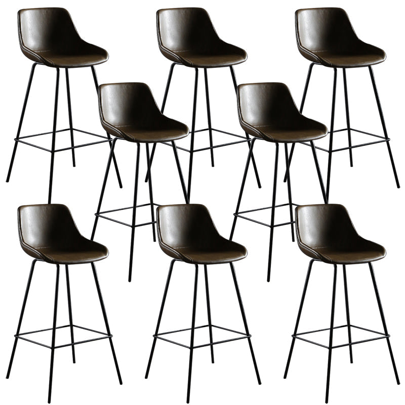 Faux Leather Dining Stools Bucket Armless Bar Stools with Metal Legs Dark Brown 8 Piece Set Clearhalo 'Bar Furniture' 'Bar Stools' 'bar_stools' 'furn' 'furn_bar_stools' 'Furniture' 'Kitchen & Dining Furniture' 7015439