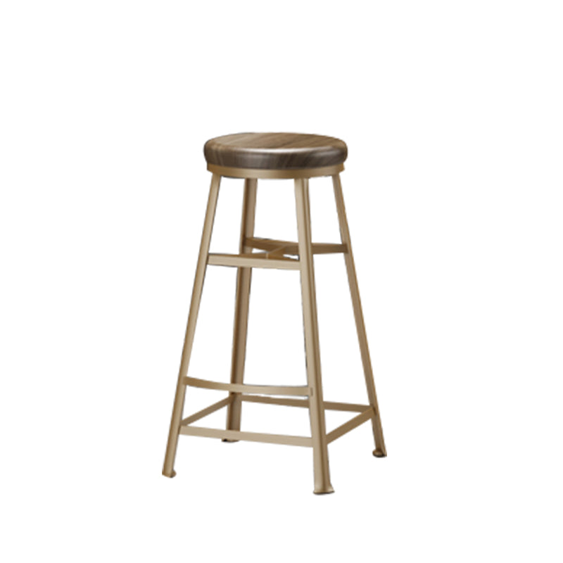 Backless Solid Wood Dining Stools Round Bar Stools with Metal Legs