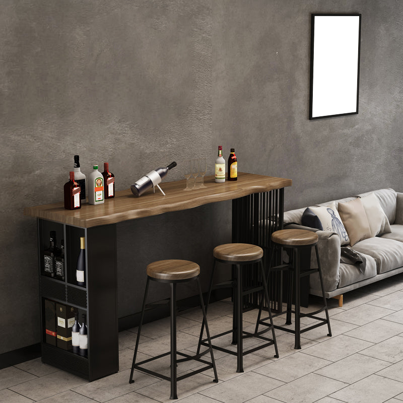 Backless Solid Wood Dining Stools Round Bar Stools with Metal Legs