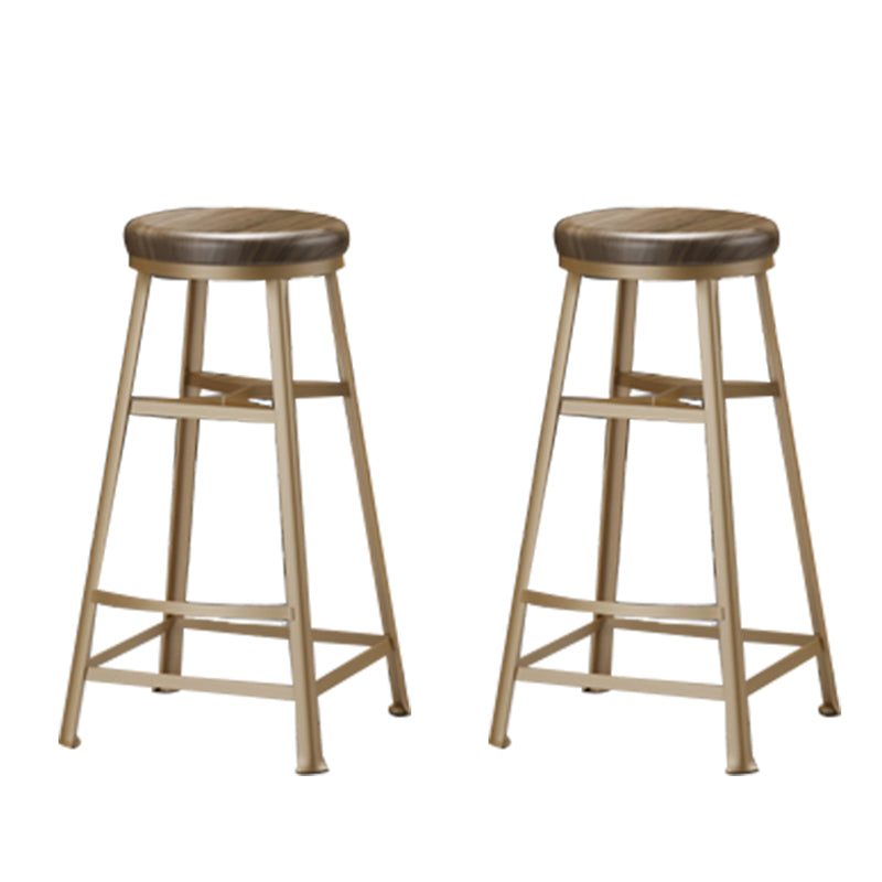 Backless Solid Wood Dining Stools Round Bar Stools with Metal Legs