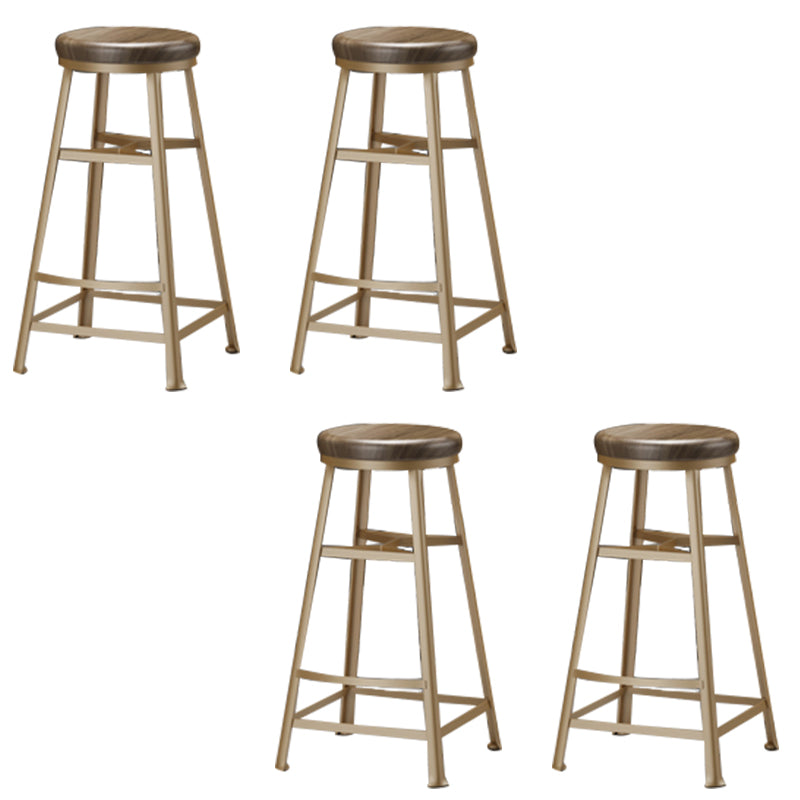 Backless Solid Wood Dining Stools Round Bar Stools with Metal Legs