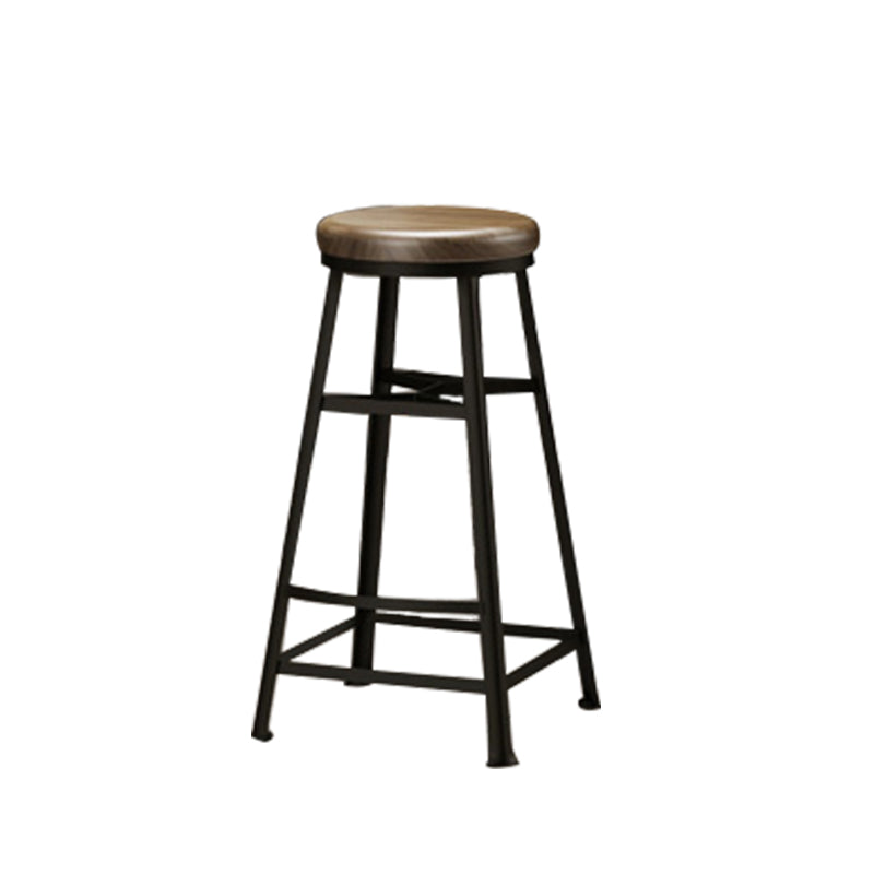 Backless Solid Wood Dining Stools Round Bar Stools with Metal Legs