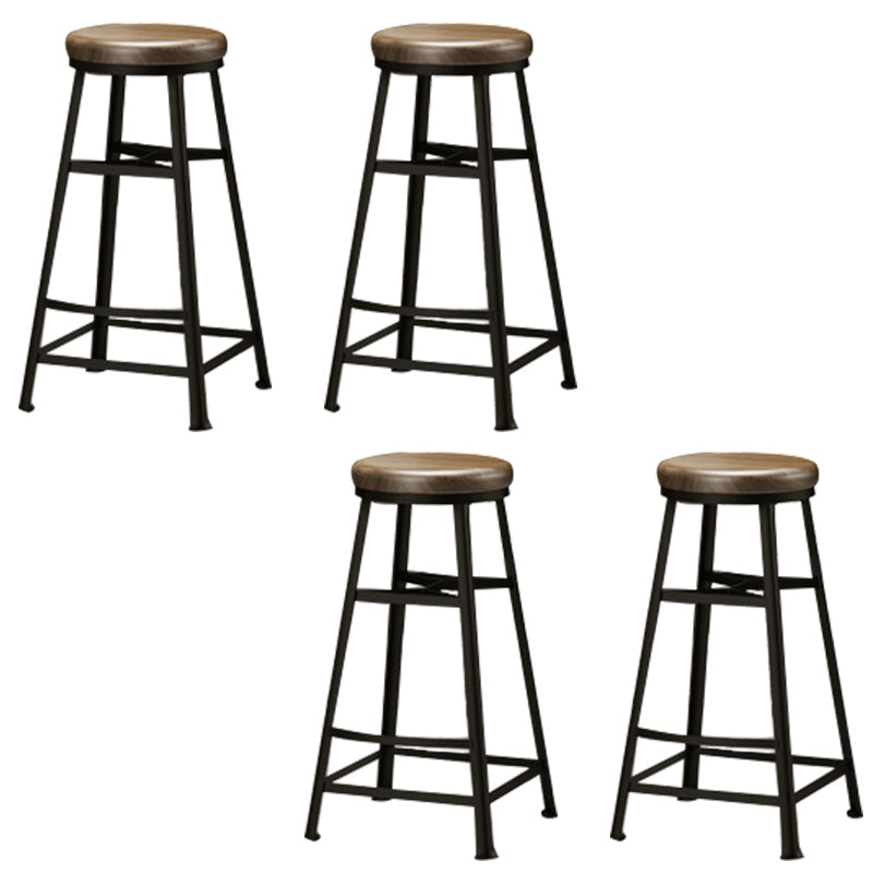 Backless Solid Wood Dining Stools Round Bar Stools with Metal Legs