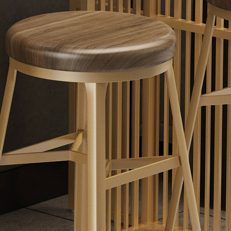 Backless Solid Wood Dining Stools Round Bar Stools with Metal Legs