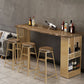 Backless Solid Wood Dining Stools Round Bar Stools with Metal Legs