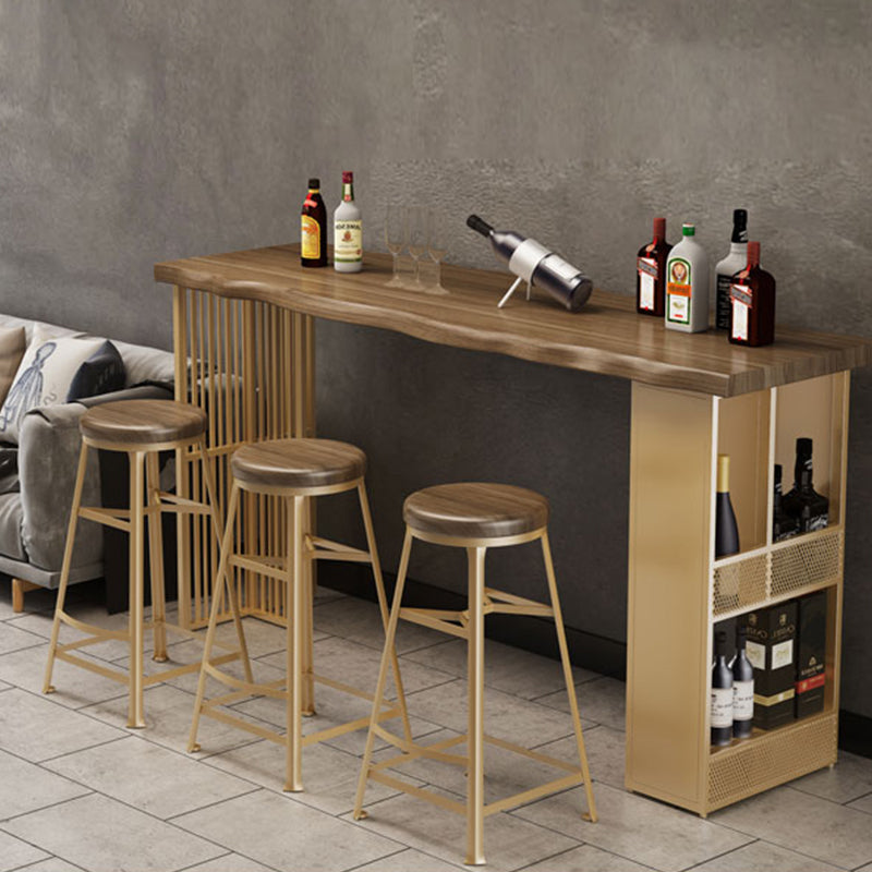 Backless Solid Wood Dining Stools Round Bar Stools with Metal Legs