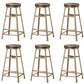 Backless Solid Wood Dining Stools Round Bar Stools with Metal Legs